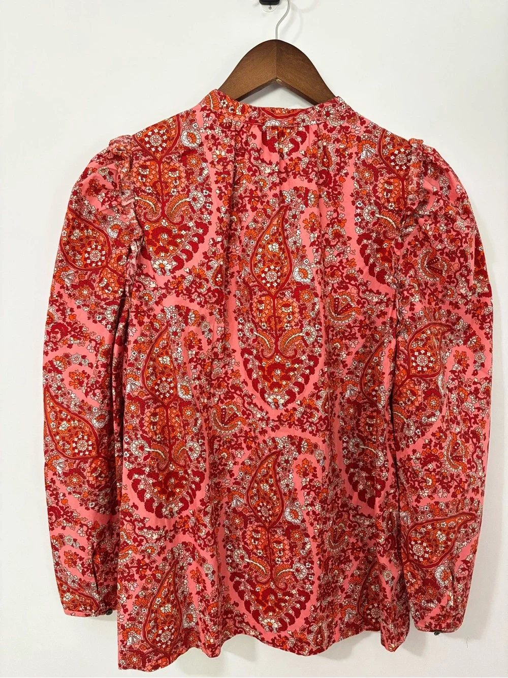 J.Crew Re-Imagined Large Pink Paisley Floral Ruffle Puff Sleeve Blouse Cotton